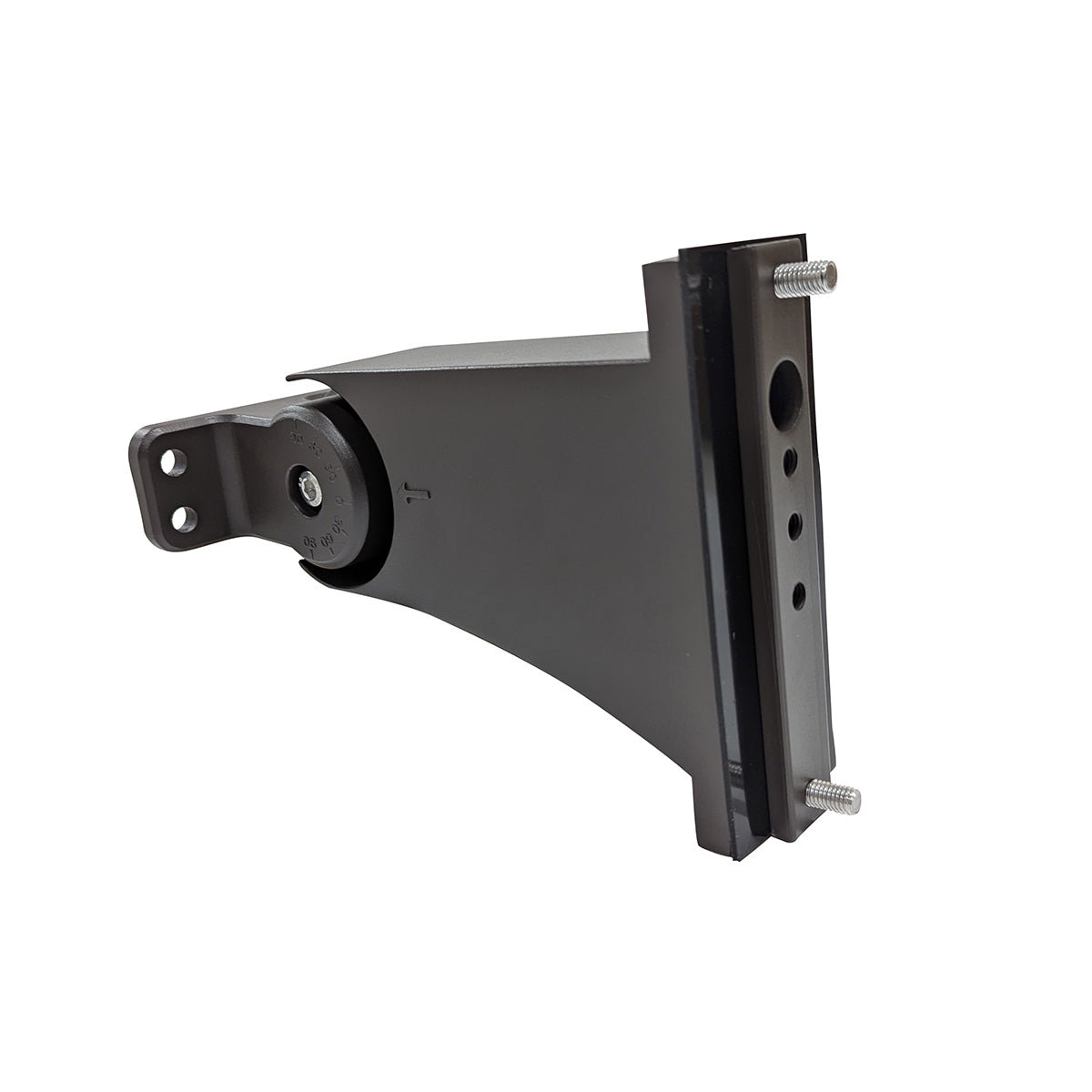 Adjustable Square and Round Pole Mount for SBSG21 Area Lights in black metal with mounting bolts and pivot mechanism