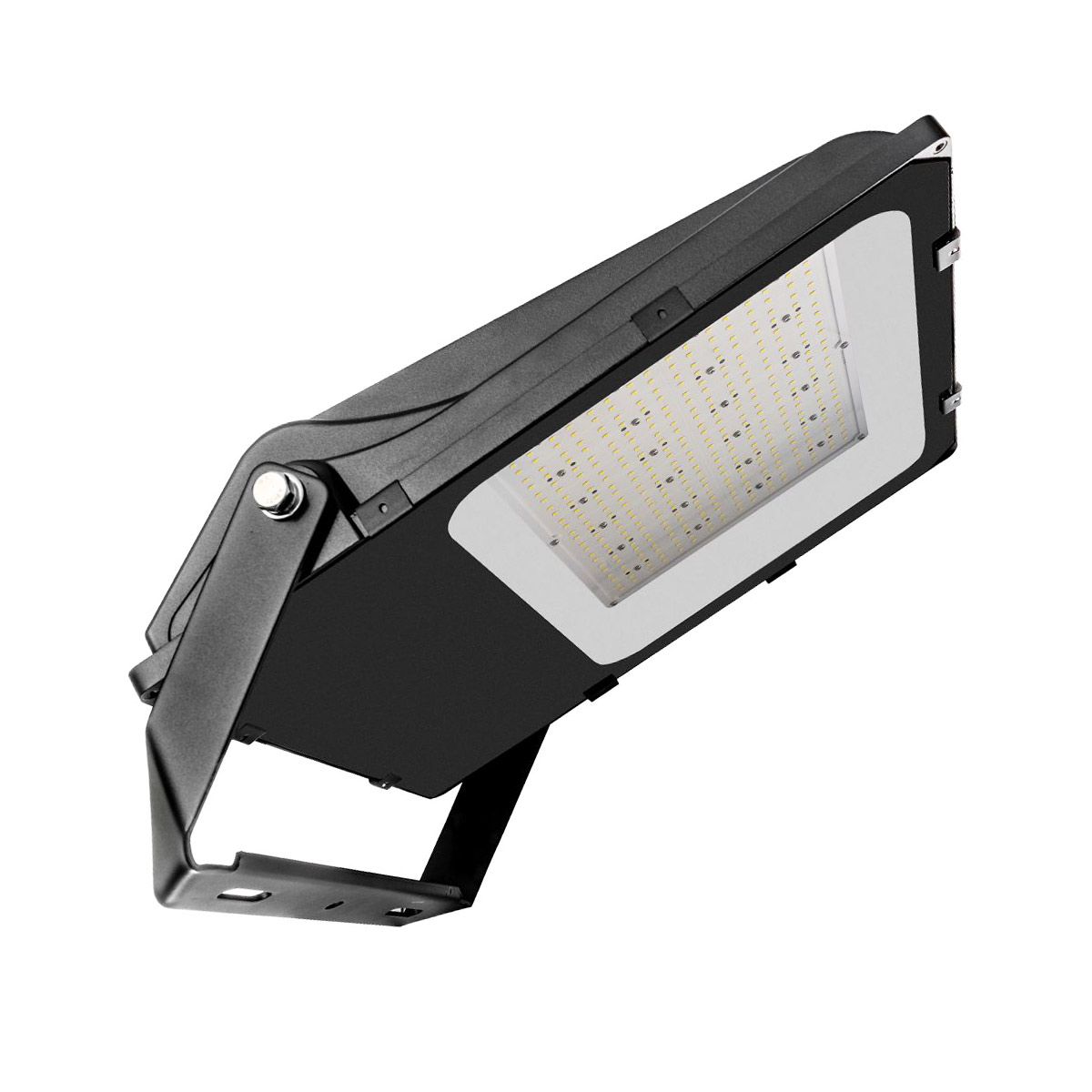 LUX LED Flood Light with durable black housing and adjustable trunnion mount bracket for commercial lighting applications
