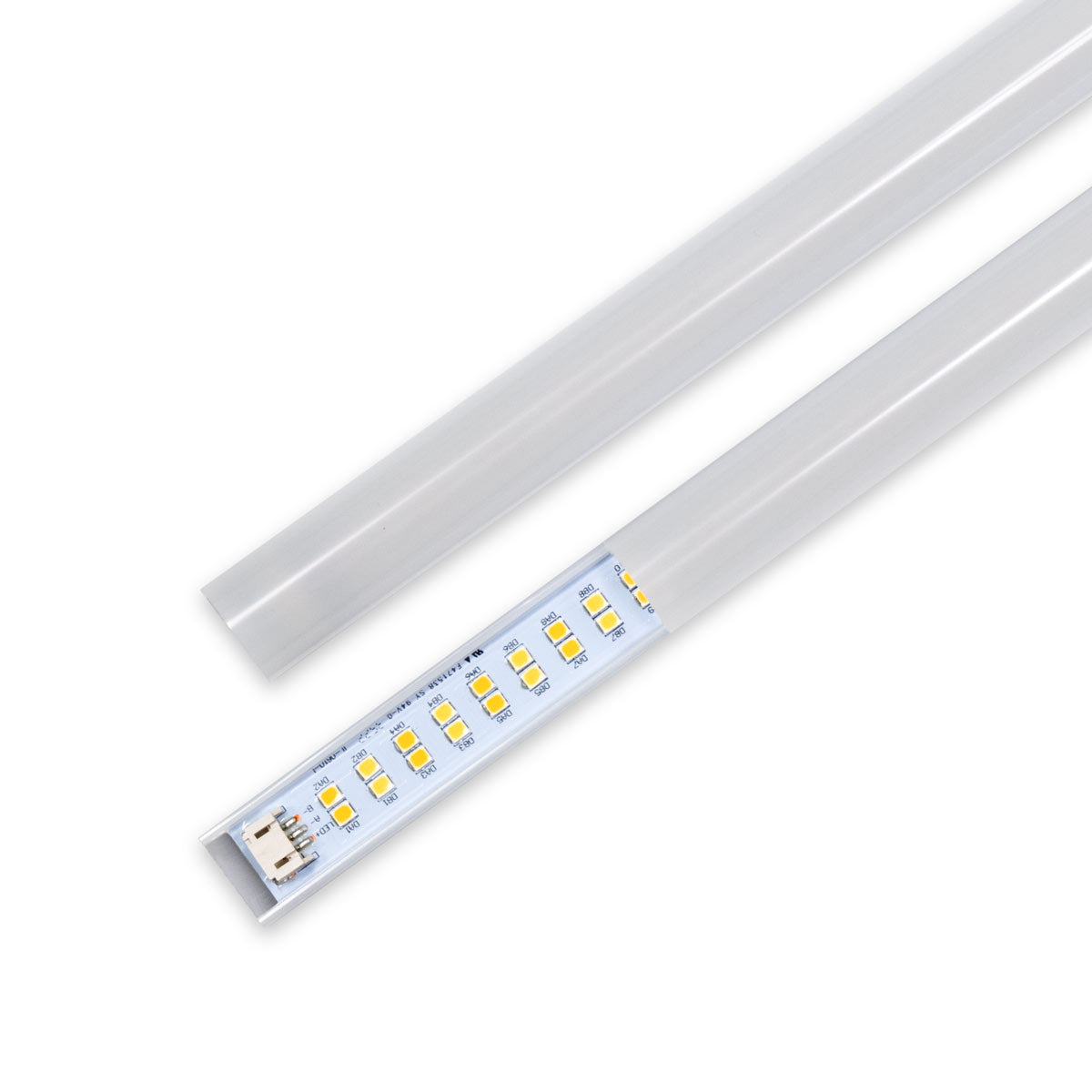 LED Magnetic Retrofit Kit for 2x2 Troffer showing light strip with frosted lens and visible LED chips for energy-efficient lighting upgrade