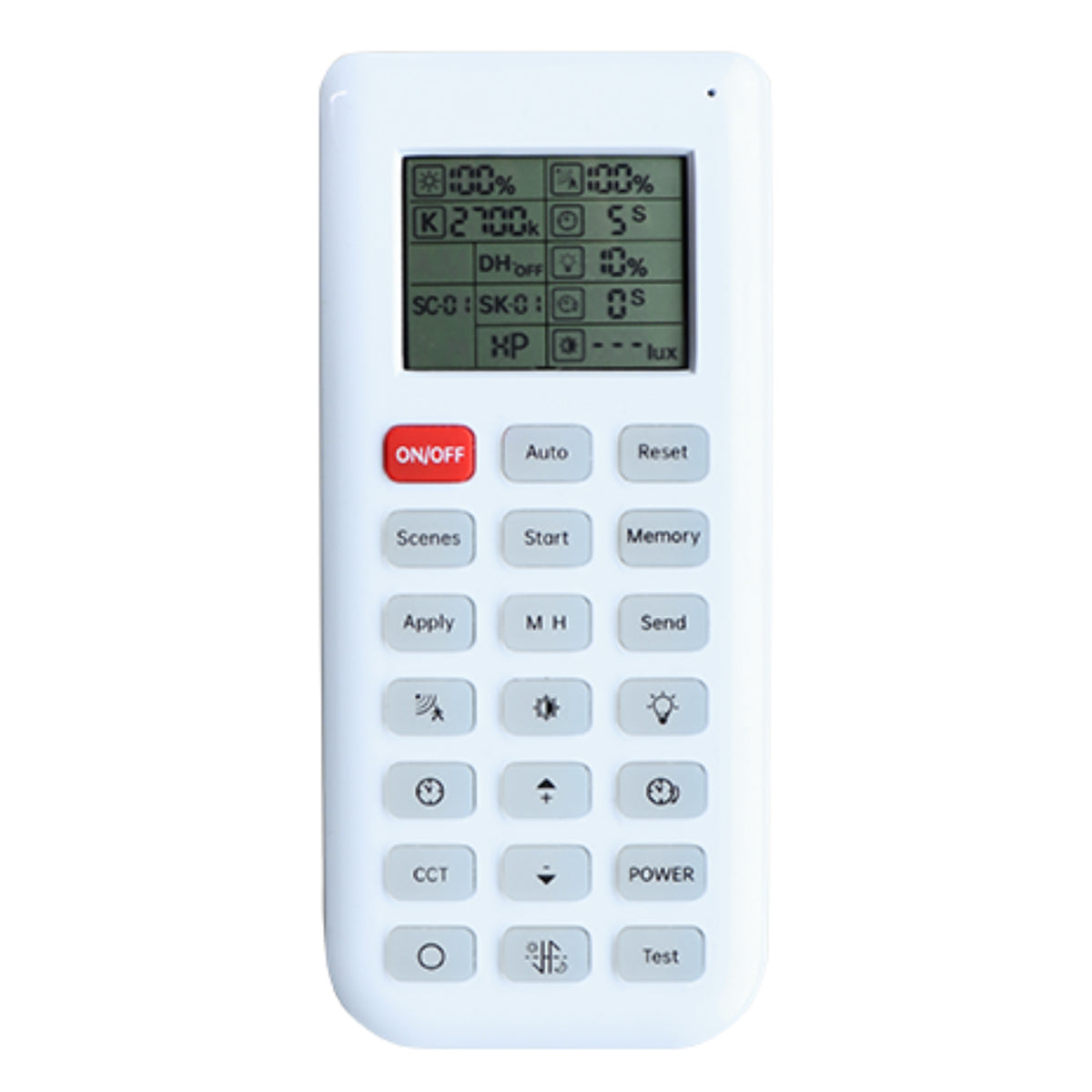 Remote Controller for LHBX2 Linear High Bays Motion Sensor with LCD screen and multiple function buttons in white casing