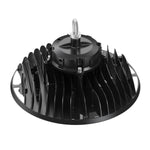 UFO LED High Bay 2 CCT with adjustable beam angles and wattage featuring a black heat sink design and hanging hook