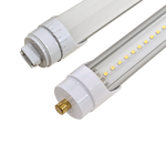 Close-up of two 8ft LED Tube 40W 7,200 lm Ballast Bypass light bulbs showing clear and frosted lens options.