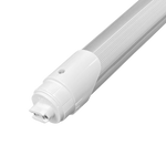 Close-up of 8ft LED Tube 40W R17D Type B showing end cap and ribbed light-diffusing cover for bright illumination