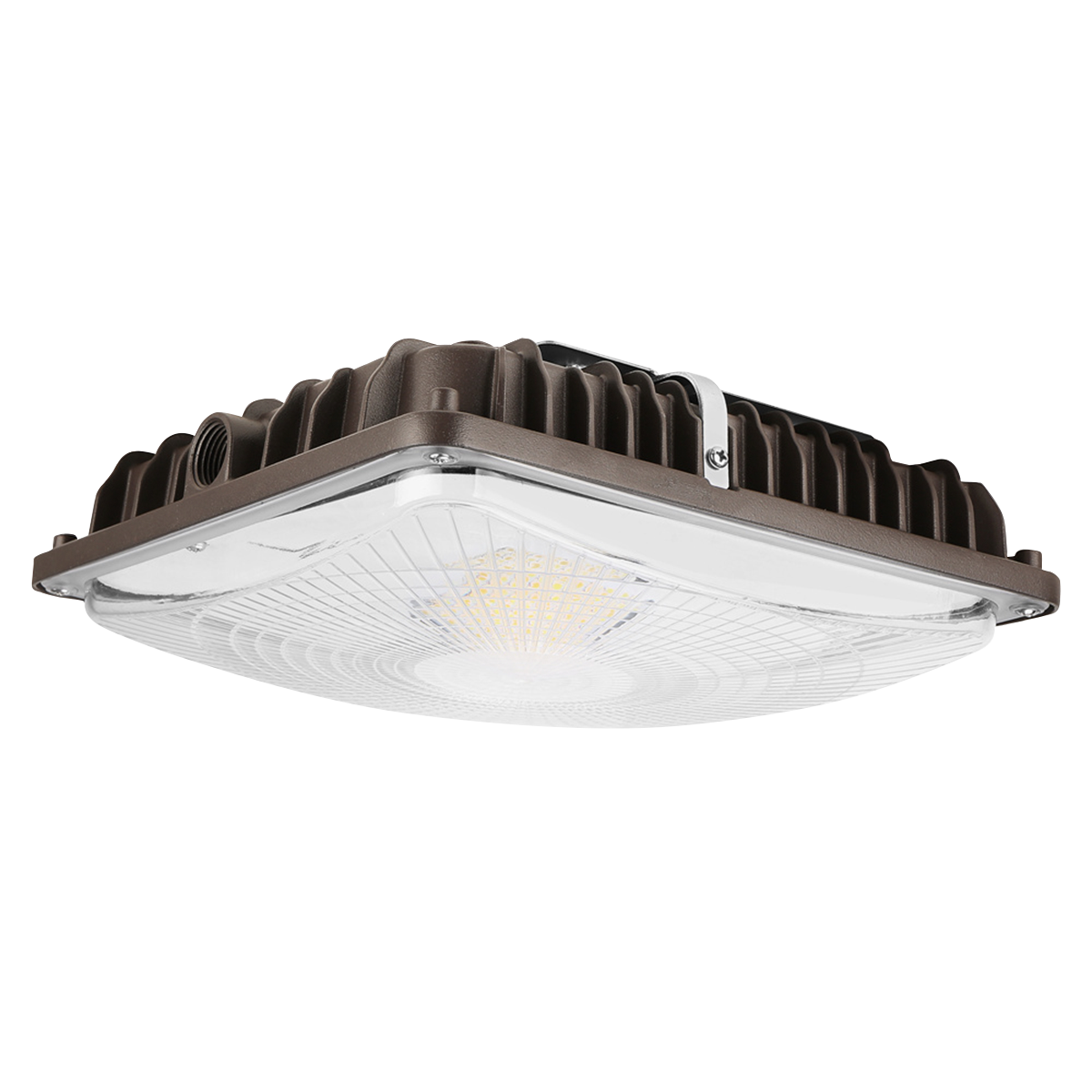 Essentials LED Canopy Light 3 CCT 24 to 60W with durable aluminum housing and glare-reducing optics for parking garages