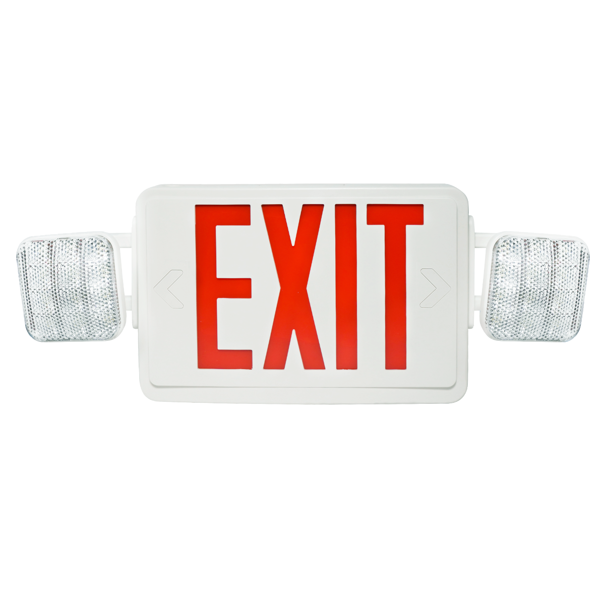 LED Exit Sign & Emergency Light Combo with red letters and dual adjustable emergency lights for safe exit guidance.