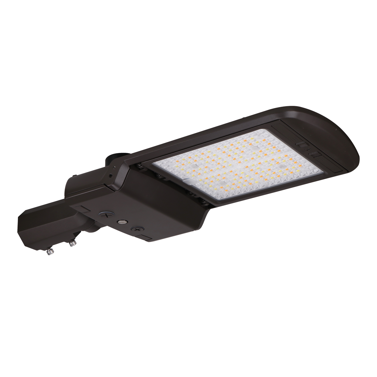 LED Shoebox Area Light with adjustable 3 CCT, swappable optics, and selectable wattage 150/120/100W for outdoor use