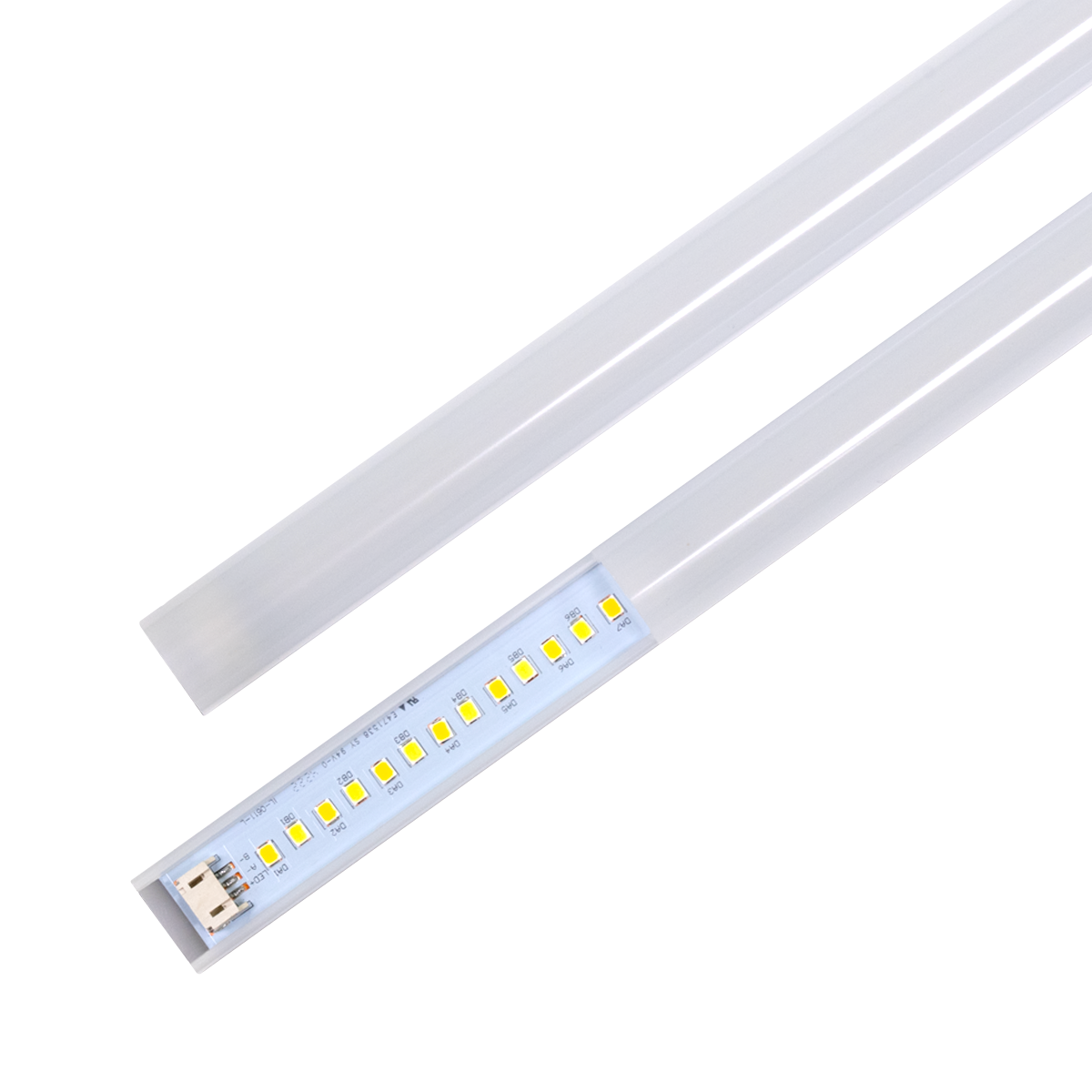 LED High Lumen Magnetic Retrofit Kit for 2x4 Troffer with removable frosted lens and visible LED strip components