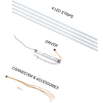 LED Magnetic Retrofit Kit for 2x8 or 1x8 Troffer with four light strips and dimmable LED driver components.
