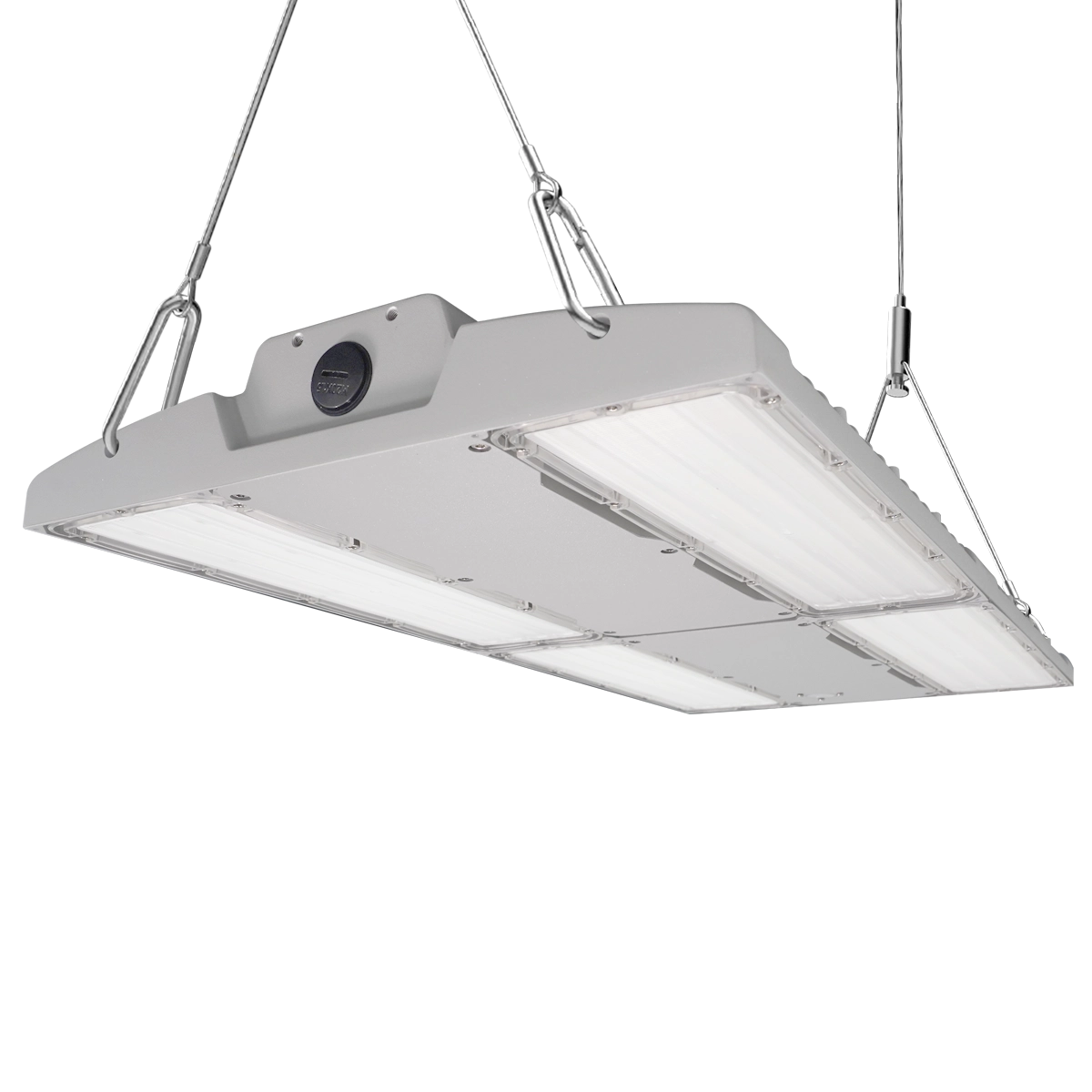 Linear LED High Bay light with swappable optics, durable design for wet, dusty, and impact-prone industrial spaces.