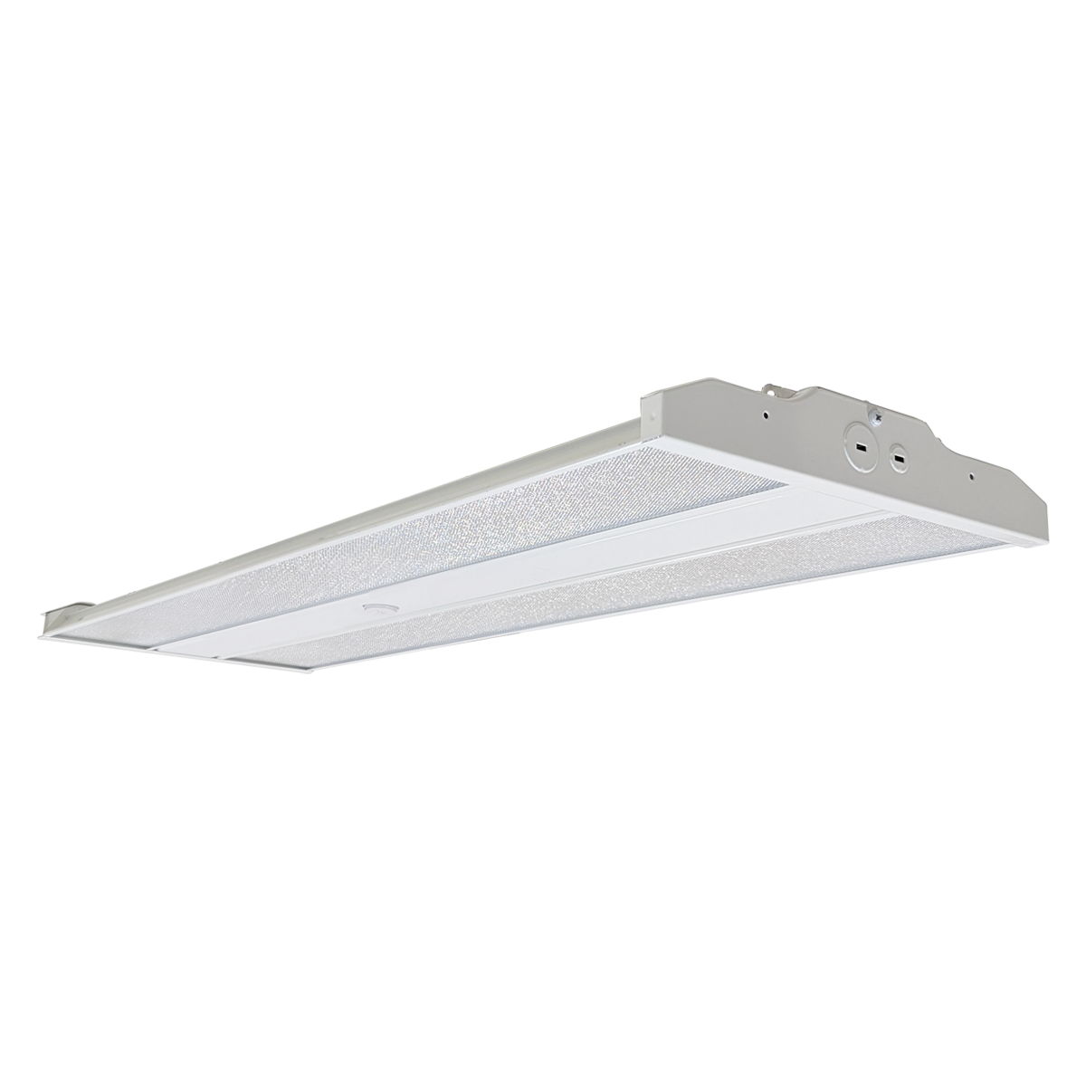 Linear LED High Bay light fixture with swappable optics and multiple wattage and color temperature settings